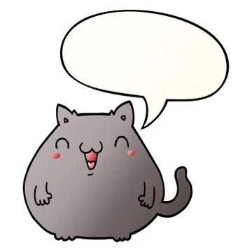 Cartoon cat and speech bubble in smooth gradient style Stock Illustration