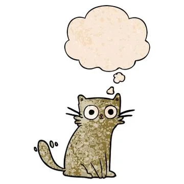 Cartoon cat and thought bubble in grunge texture pattern style Stock Illustration