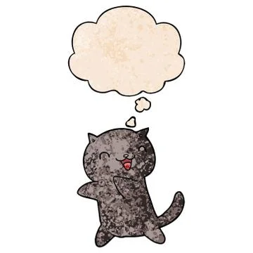 Cartoon cat and thought bubble in grunge texture pattern style Stock Illustration