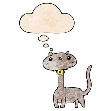 Cartoon cat and thought bubble in grunge texture pattern style Stock Illustration