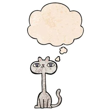 Cartoon cat and thought bubble in grunge texture pattern style Stock Illustration