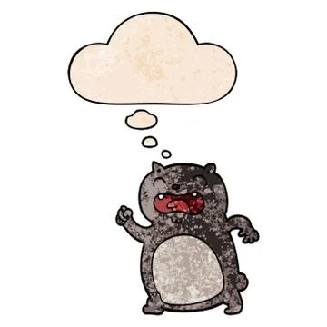 Cartoon cat and thought bubble in grunge texture pattern style Stock Illustration