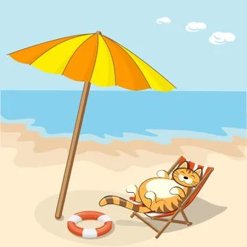 Cartoon cat on the beach Stock Illustration