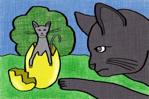 Cartoon of cat born from an egg Stock Illustration