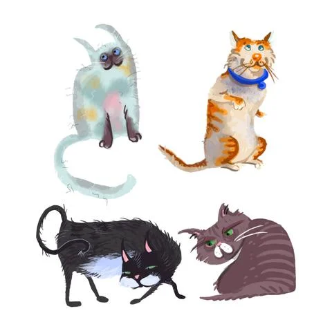 Cartoon cat characters collection. Different cat s poses, yoga and emotions set Stock Illustration