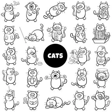 Cartoon cat characters large set color book page イラスト素材