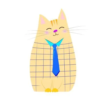 A cartoon cat dressed in a jacket and tie stands with his eyes closed. Stock Illustration