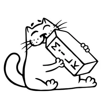 Cartoon cat is drinking milk. Isolated vector illustration. Stock Illustration
