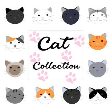Cartoon cat face collection Stock Illustration