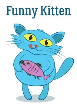 Cartoon Cat with Fish Stock Illustration