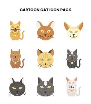 Cartoon Cat Flat UI Icons Pack Stock Illustration