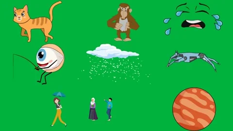 Cartoon cat green background monkey sitting screen black outline. Stock Footage 310563255