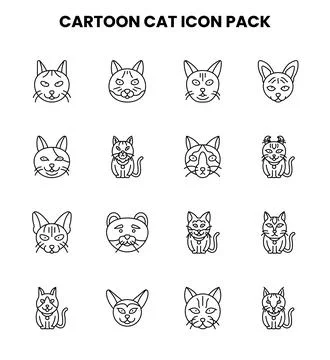 Cartoon Cat Line Bundle Icons Pack Stock Illustration