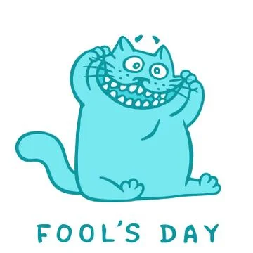 Cartoon cat makes crazy face. Fool's day. Vector Illustration Stock Illustration