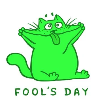 Cartoon cat makes crazy face and shows tongue. Vector Illustration. Stock Illustration