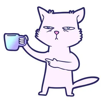 Cartoon cat needing a refill of coffee in bright neon color Stock Illustration