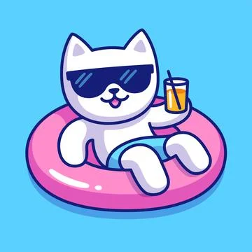 Cartoon cat pool float vacation Stock Illustration