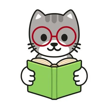 Cartoon cat reading a book Stock Illustration
