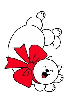 Cartoon Cat with Red Bow Stock Illustration