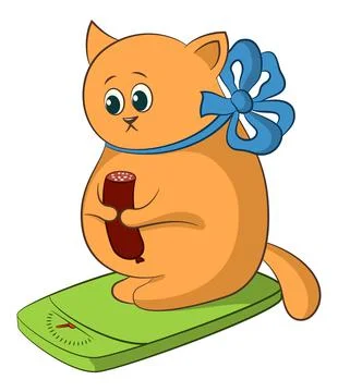 Cartoon Cat on the Scales Stock Illustration