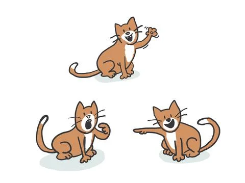 Cartoon cat set with different poses and emotions. Cat behavior Illustrazione stock