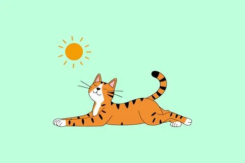 Cartoon Cat Sunbathing Stock Illustration