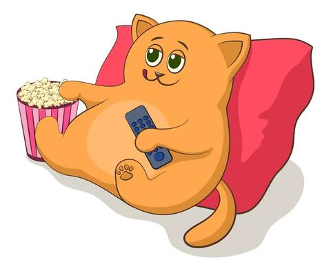Cartoon Cat Televiewer Stock Illustration