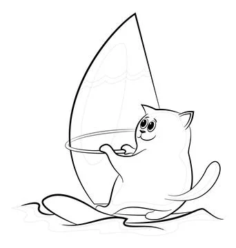 Cartoon Cat Windsurfer Stock Illustration