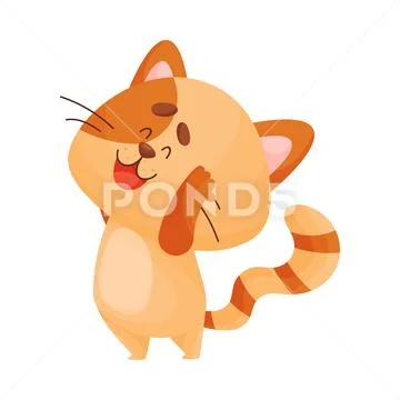 Cute Cartoon Cat Icon Vector Illustration Stock Illustration