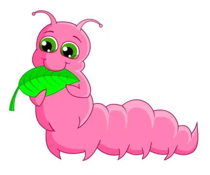 Cartoon caterpillar eat leaf. Vector illustration. Stock Illustration