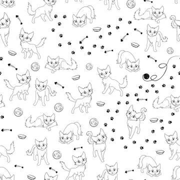 Cartoon cats seamless pattern Stock Illustration