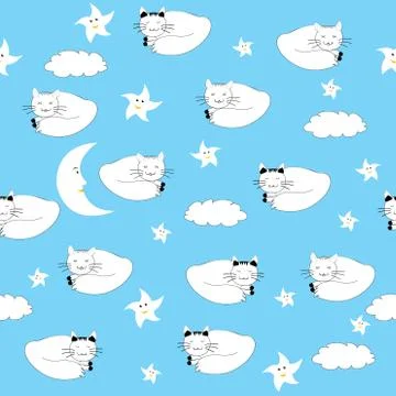 Cartoon cats sleeping seamless background Stock Illustration