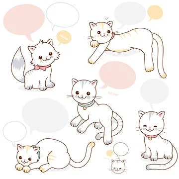 Cartoon cats with speech bubbles. Vector illustration Stock Illustration