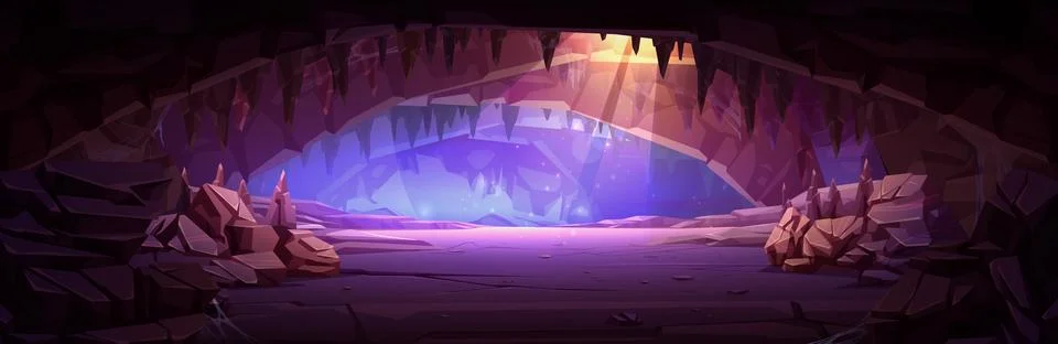 Cartoon cave interior with sunlight from ceiling Stock Illustration