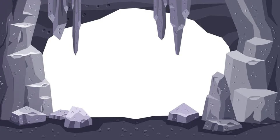 Cartoon cave vector background, rock cavern game illustration, stone mine Illustrazione stock