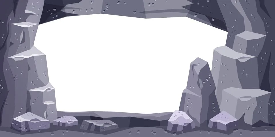 Cartoon cave vector background, stone mine underground tunnel frame Stock Illustration