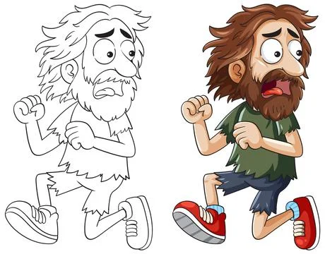 Cartoon Caveman Running in Panic Stock Illustration