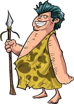 Cartoon caveman with a spear Stock Illustration
