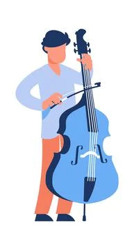 Cartoon cello player. Man with string musical instrument. Musician playing Illustrazione stock