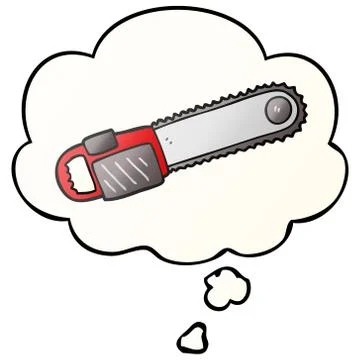 Cartoon chainsaw and thought bubble in smooth gradient style Illustrazione stock