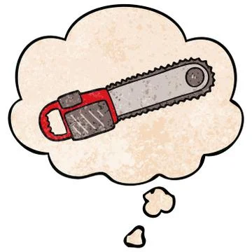 Cartoon chainsaw and thought bubble in grunge texture pattern style イラスト素材
