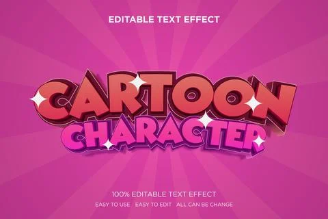 Cartoon Character 3D Text Effect Editable Pink Game Vector Typography Stock Illustration