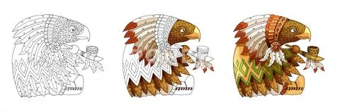 Cartoon character american eagle in traditional indian national costume coloring Stock Illustration