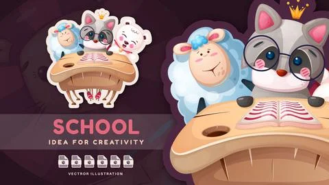 Cartoon character back to school Stock Illustration
