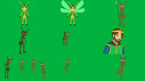 Cartoon character bee its back front green background ant man beard screen. Stock Footage 310562795