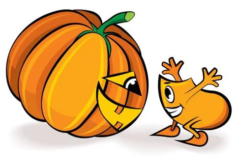 Cartoon character  blinky teasing the big Halloween pumpkin, vector illustration Stock Illustration