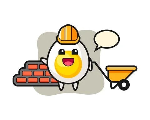 Cartoon character of boiled egg as a builder Stock Illustration