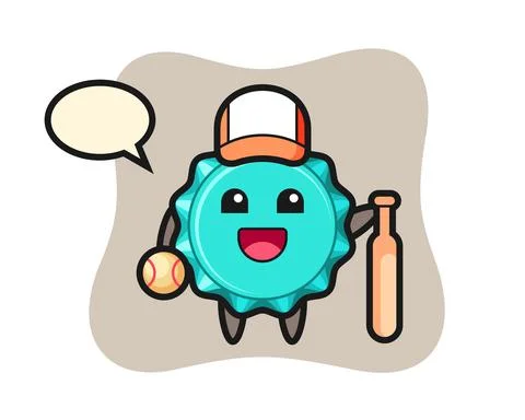 Cartoon character of bottle cap as a baseball player Stock Illustration