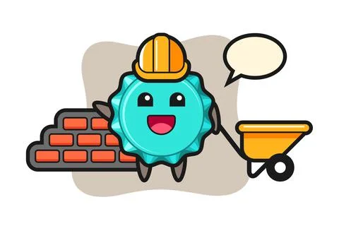 Cartoon character of bottle cap as a builder Stock Illustration