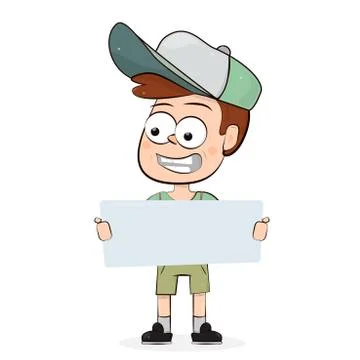 Cartoon character boy with a sign. Elements of web design for kindergarten, s 스톡 일러스트